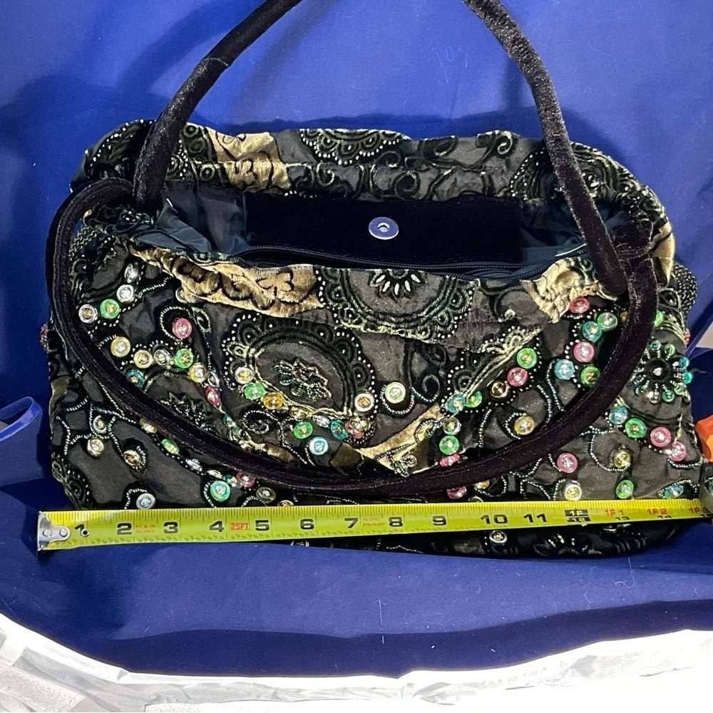 Rare Boho Vintage Beaded Velvet Evening Bag Embroidered Floral Jewel Purse